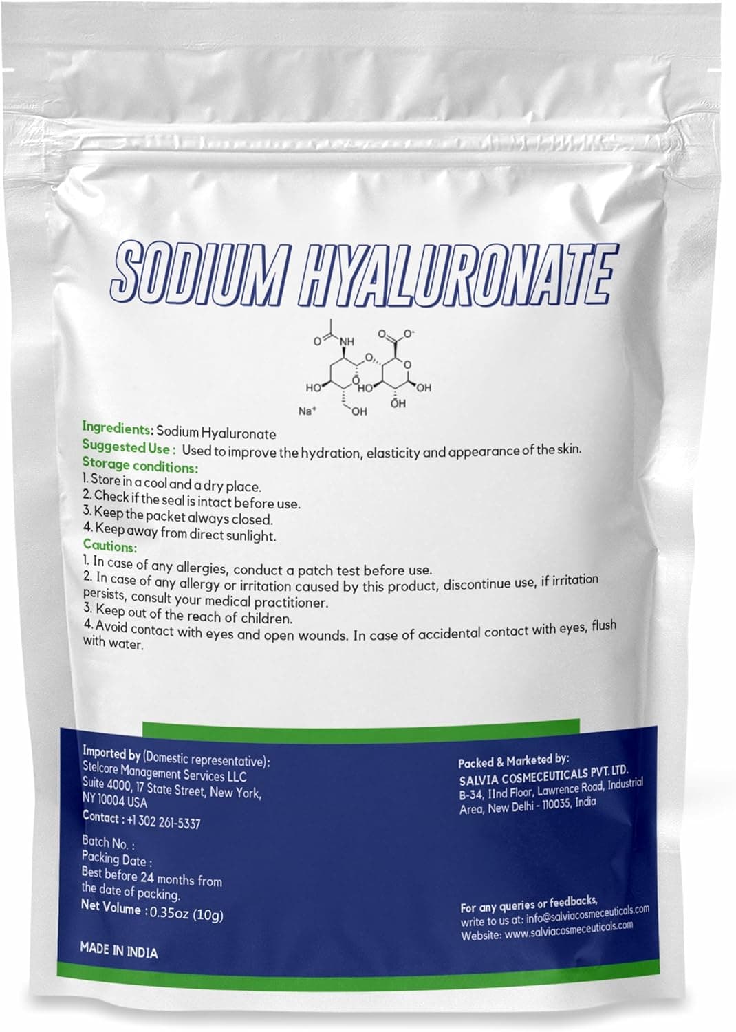 MYOC Sodium Hyaluronate Powder (Hyaluronic Acid Powder) - 10 g Sodium Hyaluronate Cosmetic Grade - Perfect Ingredients for Skin Hydration and Moisturisation