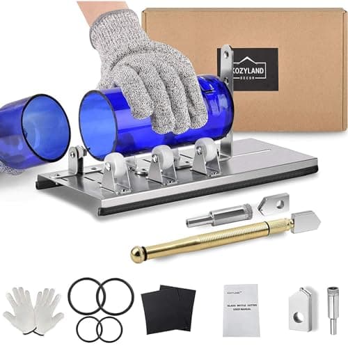 KOZYLAND Glass Bottle Cutter, Bottle Cutter & Glass Cutter Kit, Glass Cutting Tool DIY Kit for Cutting Wine, Beer Bottle or Jars to Craft Glasses for Round Bottle with Safety Gloves & All Accessories