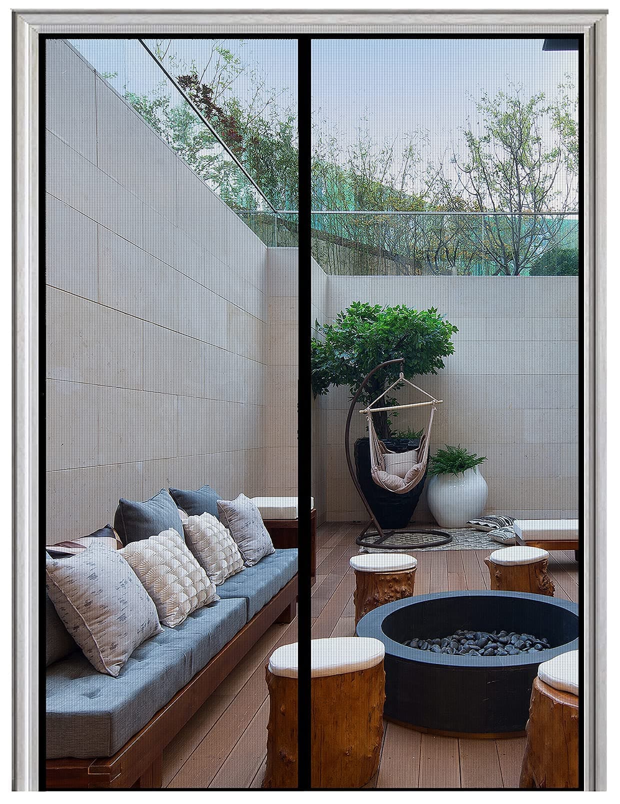 Homearda Magnetic Screen Door Fiberglass-2024 New Upgraded Magnets & Strengthen-Heavy Duty & Durable Mesh Curtain with Weights in Bottom-Full Frame Magic Seal-Hands Free-Screen is 39''X83''-Black