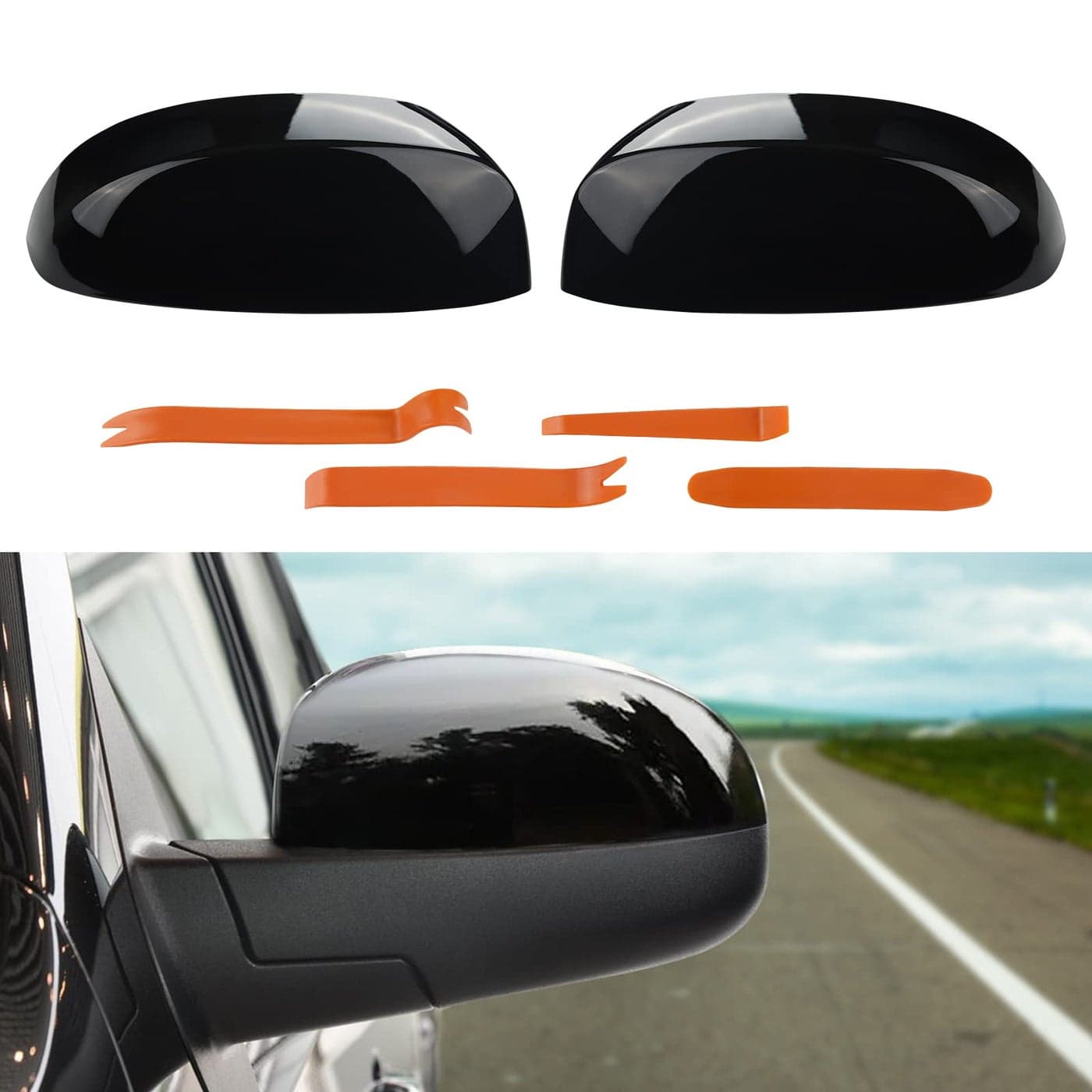 JDMON Compatible with Door Rearview Mirror Half Cover Cap GMC Sierra 1500 Chevy Silverado Avalanche Tahoe Suburban Yukon Cadillac Escalade 20072014 Replace 25788156 25788157Glossy Black