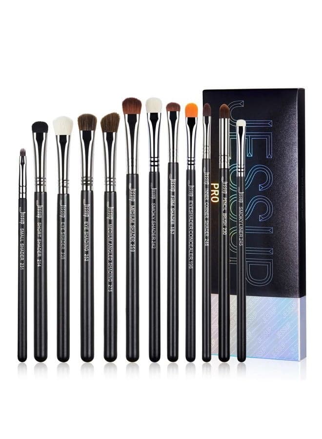 Eyeshadow Brush Set 12pcs Eye Makeup Brushes Set Professional Premium Sythetic Eye Shadow Blending Smoky Shader Concealer Brush Black T339