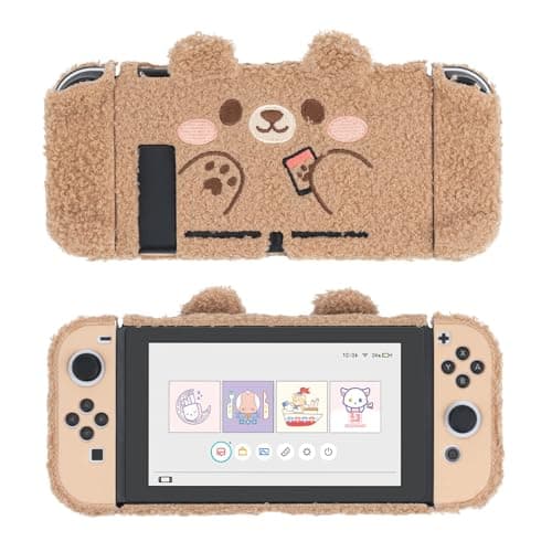 GeekShare Cute Plush Protective Case Cover Compatible with Nintendo Switch and Joy Con ShockAbsorption and AntiScratch Plush Bear