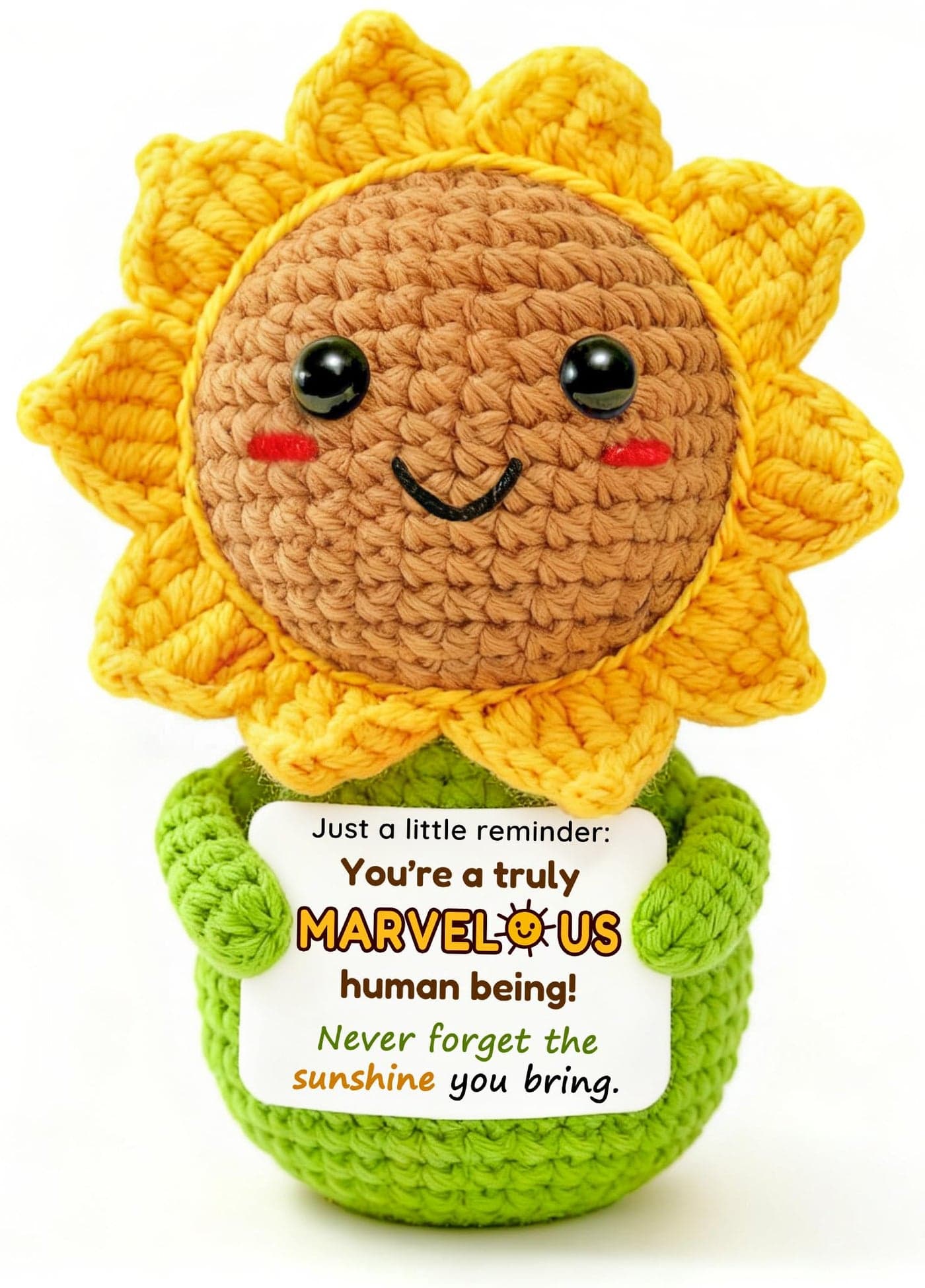 Krinisou Thinking of You Sunflower Gift for Women – Crochet Sun Flower “You’re Marvelous”, Positive Affirmation Desk Decor, Uplifting Cheer Up & Encouragement Gift for Best Friend or Coworker