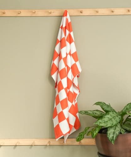 Thirsty Towel by Doctor Towels Bamboo Bath Towel |Citrus Checkered Design| Herringbone Weave Fabric|Hypoallergenic, Light Weight, Quick Dry| High Absorbent,| 70 x 140 Cm | Pack of 1| Multicolor