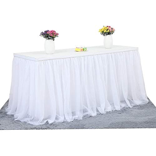 14ft White Tulle Table Skirt Tutu Table Skirt Decoration For Rectangle or Round Table For PartyWeddingBirthday PartyHome DecorationTable Skirting L14ftH 30in White
