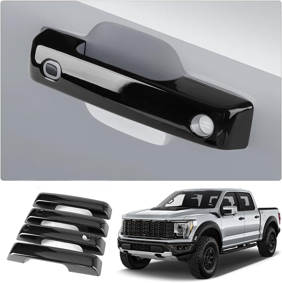 LUNQIN Car Door Handle Cover for Ford F-150, F-250, F-350 (2021-2025) - Gloss Black ABS