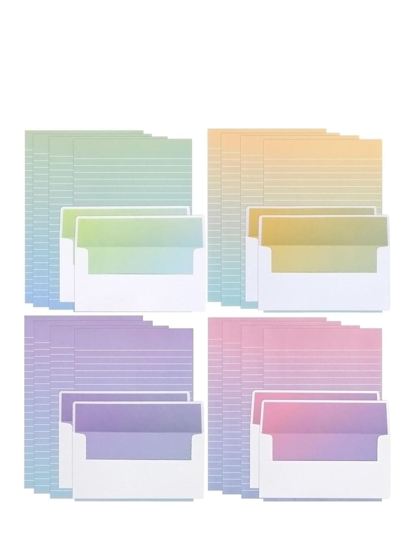 Watercolor Stationery Set with 16 Lined Sheets 8 Envelopes, Gradient Color Paper for Letters, Poems, Invitations Best Wishes