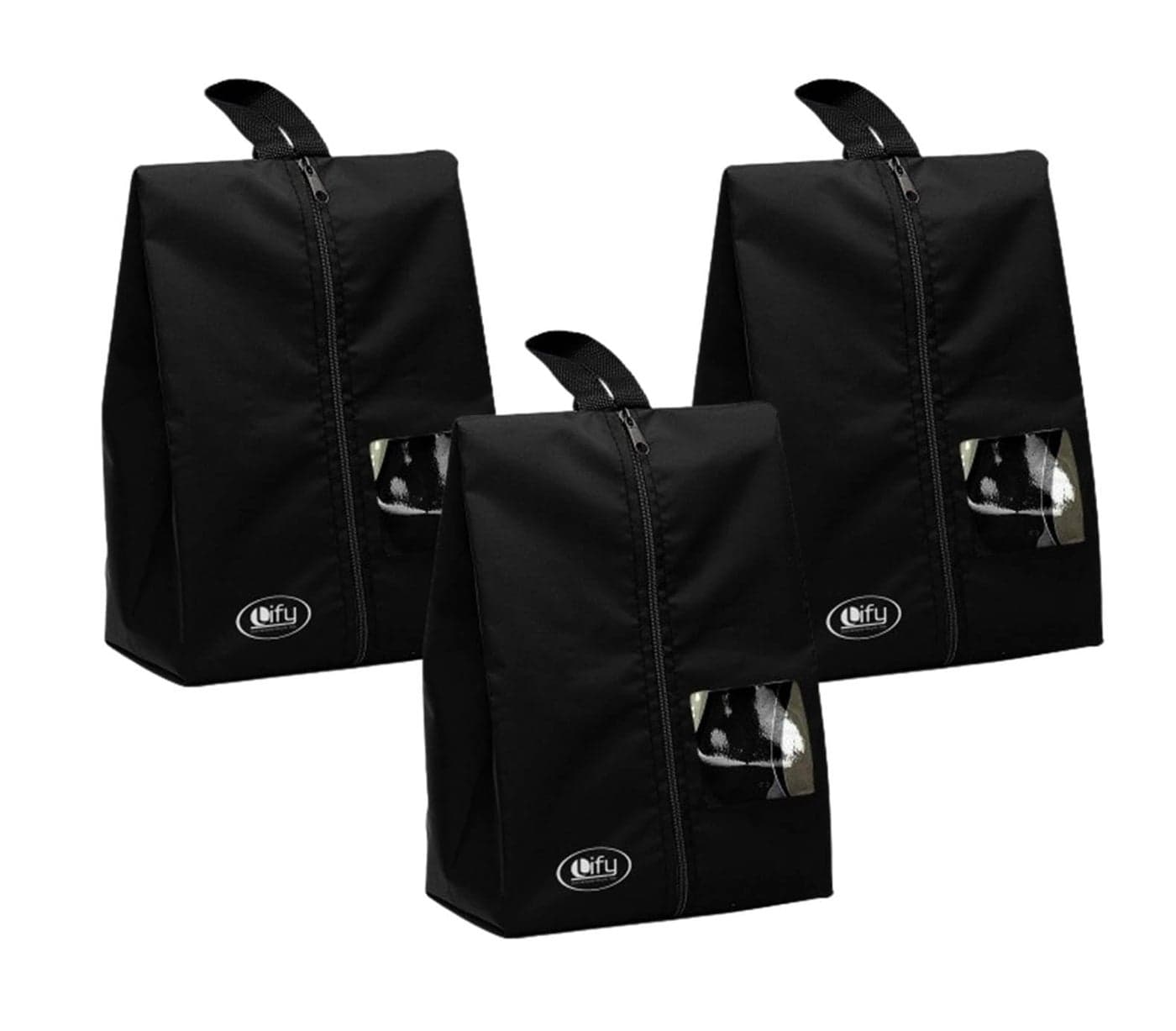 Lify Travel Shoe Bags with View Water-Resistant Shoe Bags Portable Nylon Travel Shoe Organiser Bags with Zipper for Women Men, Ideal for Travel, Storage, and Packing (Black- 3 Piece)