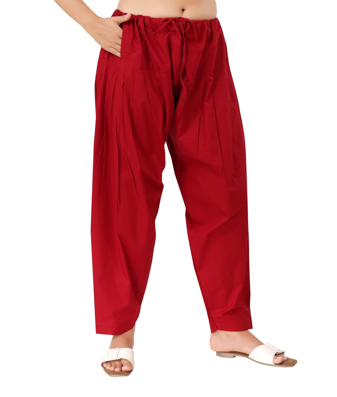 TRASA Semi Patiala Salwar Cotton One Side Pocket Traditional Indian Bottomwear Pant - Free Size Fit up to XXL - Maroon