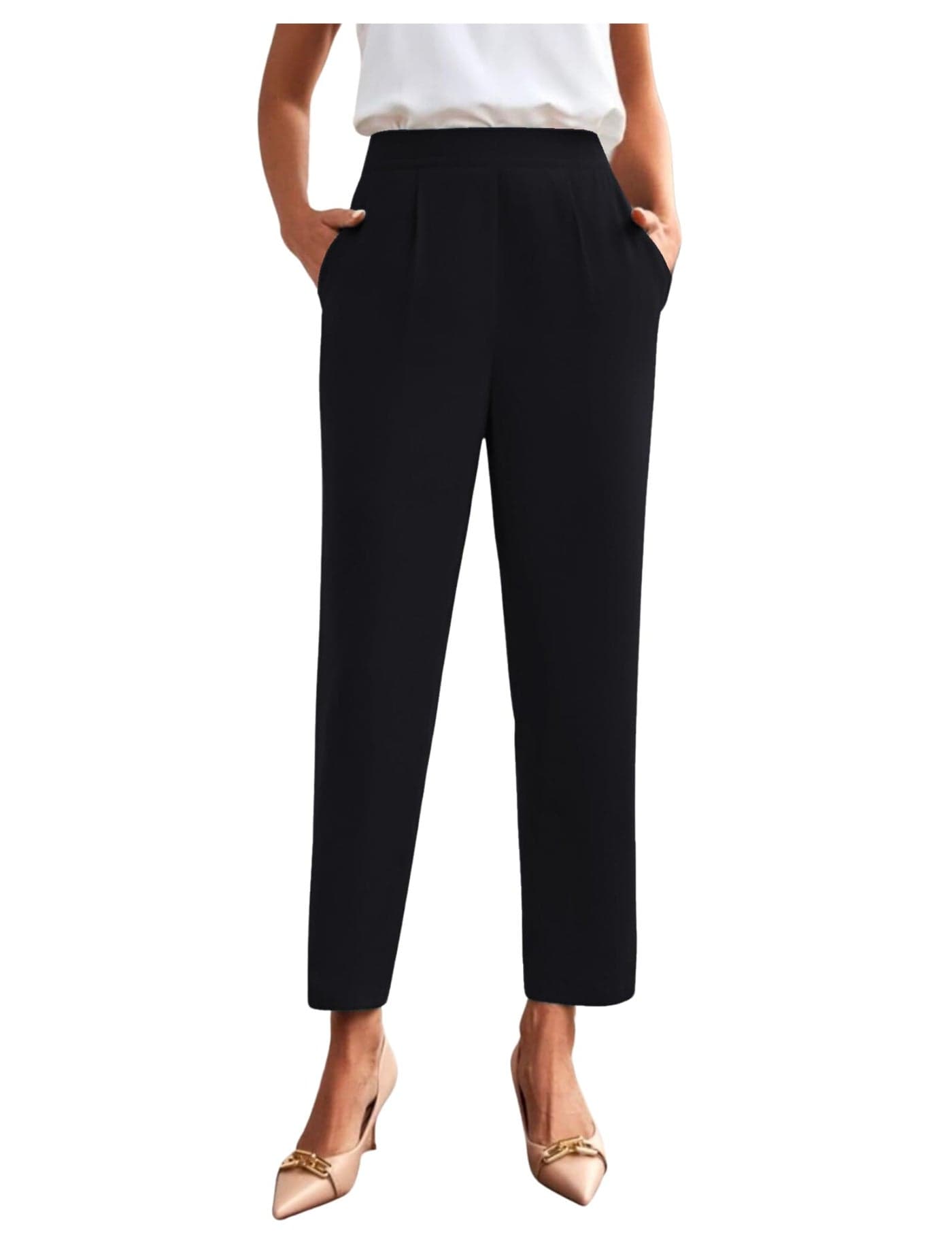 Dream Beauty Fashion Women's High Waist Regular Fit Trouser, Elastic Straight Pants for Office Work & Casual wear (Black,- S)