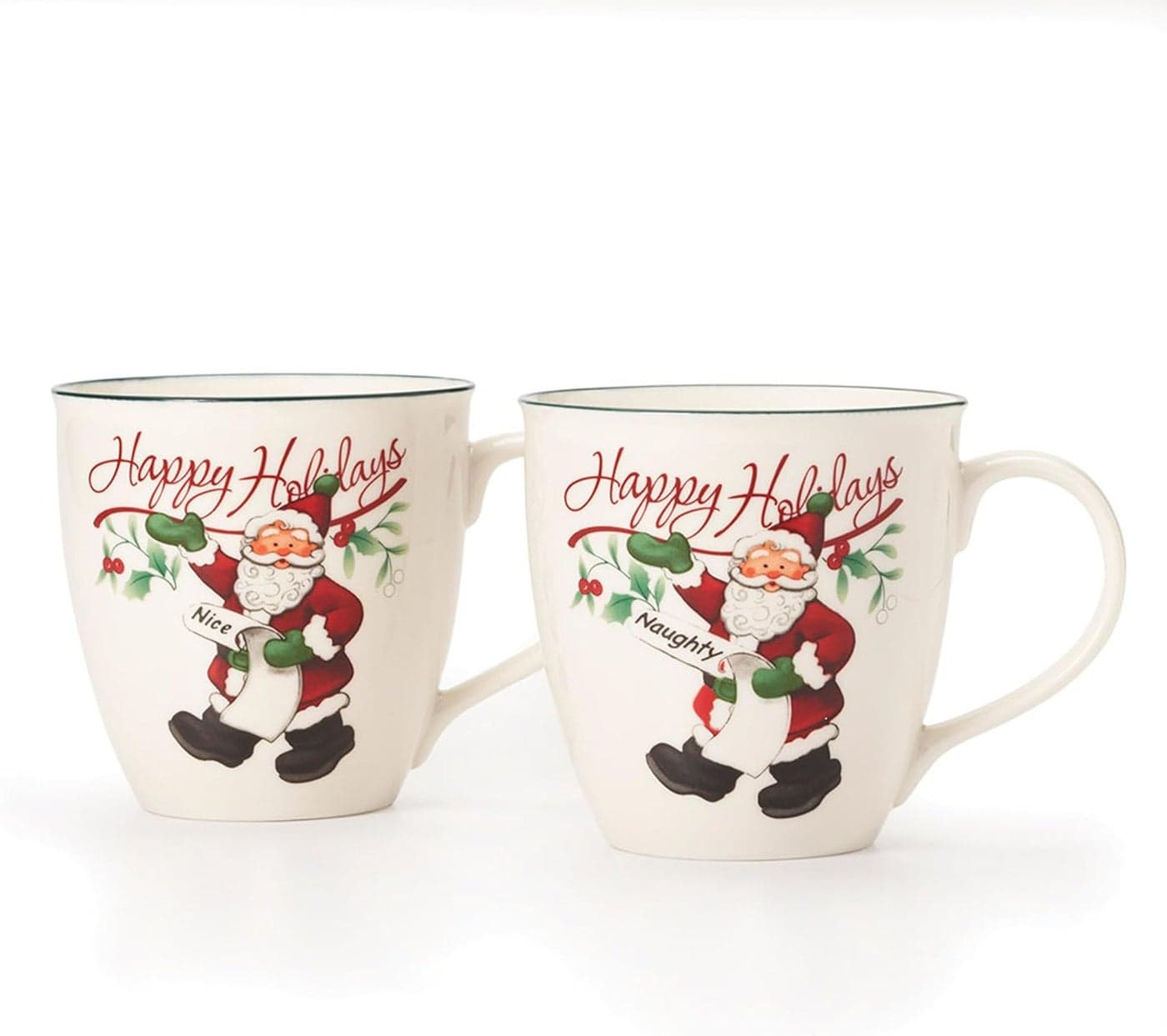 Pfaltzgraff Winterberry Mug Porcelain Naughty And Nice Set of 2 20 oz Assorted