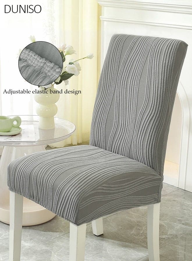 4 Pack Dining Chair Covers, Jacquard Stretchable Slipcovers, Removable Washable Chair Protectors for Kitchen & Hotel