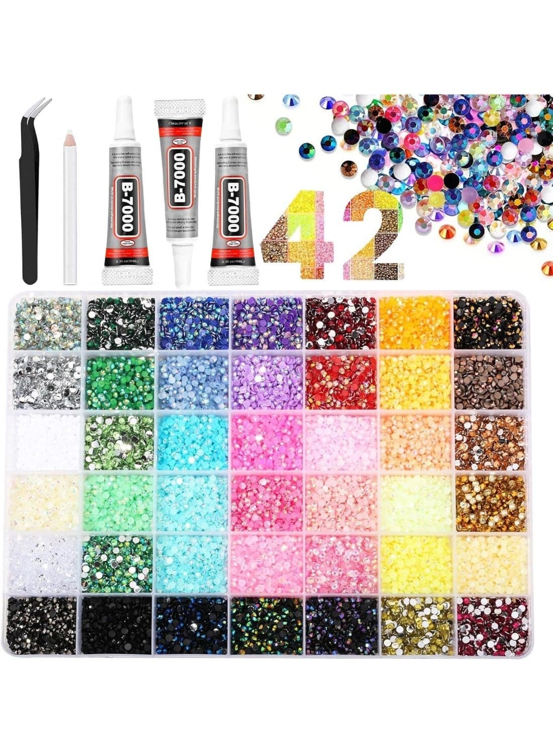 37800PCS Resin Jelly Rhinestones Kit for Bedazzling, 42 Colors 3mm DIY Bulk Resin Gems with 3 Glues Pickup Pen & Tweezers, Multicolor Bedazzling Gems for Nail Art Tumblers Shoes &