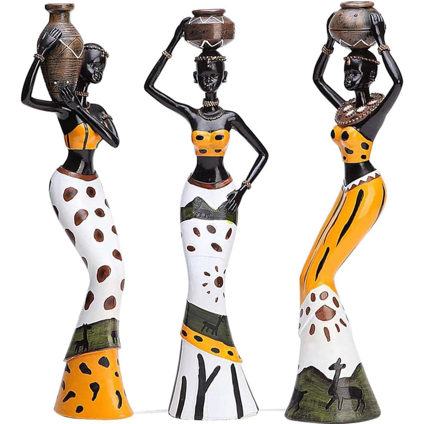 Xtore Beautiful Finish Uniquely Hand Crafted Home Dcor African Tribal Women Art Piece Set of 3 Multicolour Resin