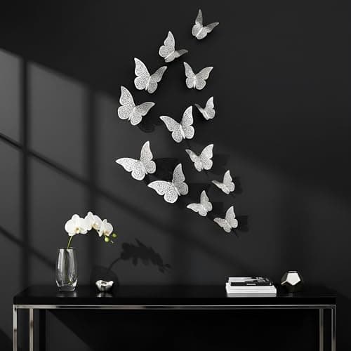 Xtore® 12pcs 3D Metallic Finish Home Decor Butterfly with Sticking pad- (Shimmer Silver)(Set of 12)