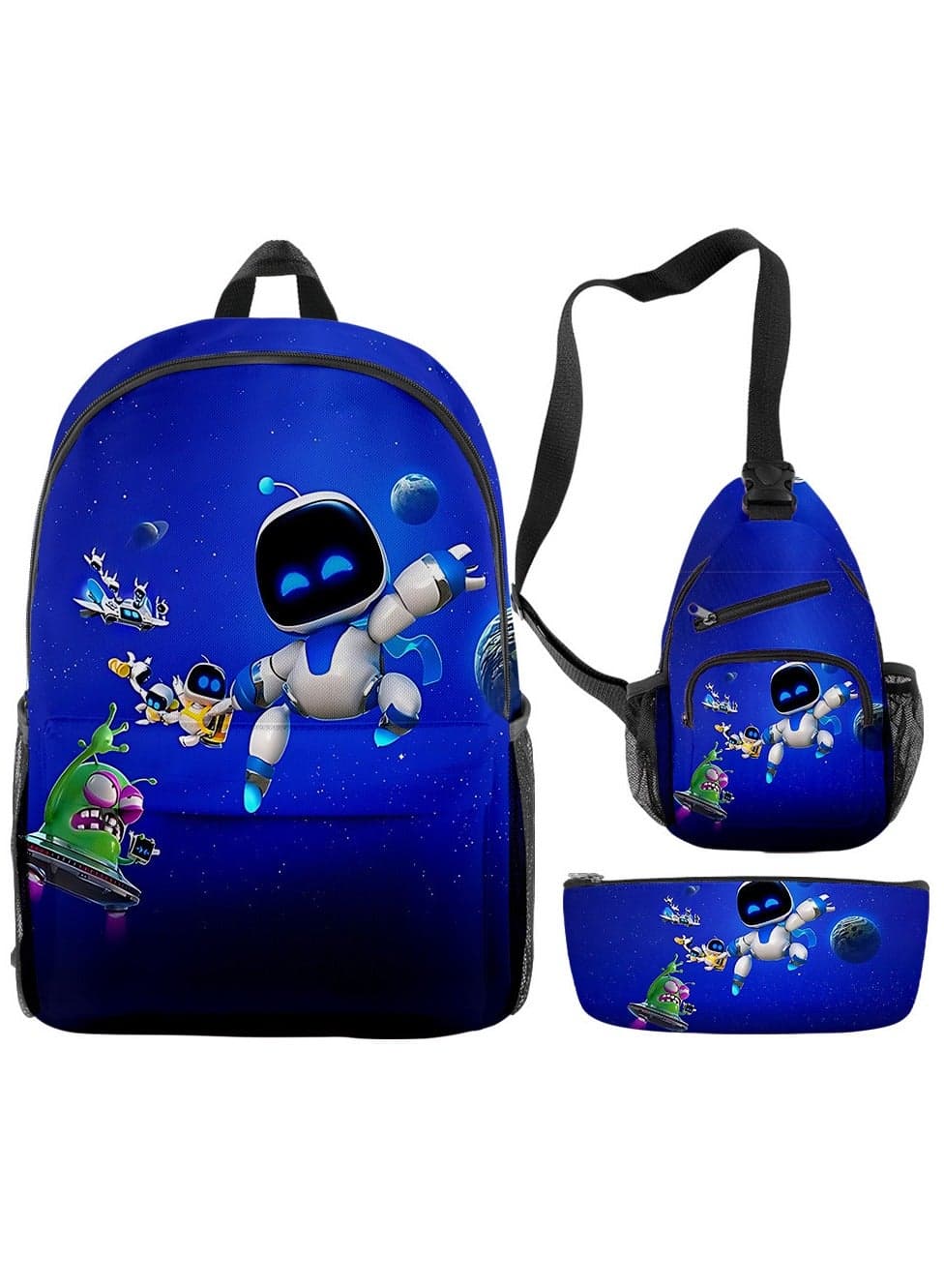 2024-2025 Cosmic Robot New Backpack Three-Piece Set AstroBot Print Personality Casual Backpack Elementary School Kids with Meal Bag and Pencil Case
