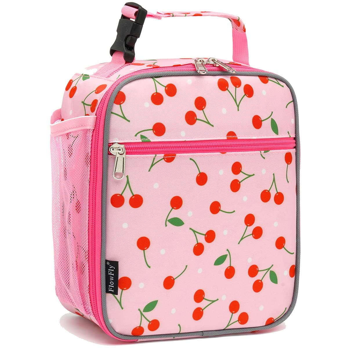 FlowFly Kids Lunch box Insulated Soft Bag Mini Cooler Back to School Thermal Meal Tote Kit for Girls Boys Cherry