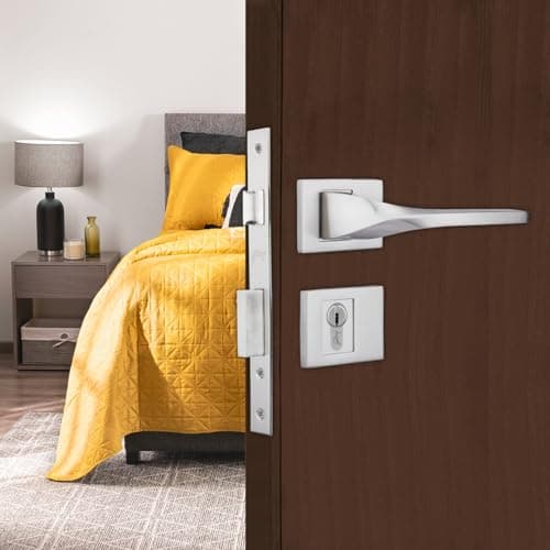 Godrej Mortise Lock|Handle Lock Set for Main & Bedroom Door|Twist Rossette Home Décor Handle|Satin Steel Finish|9 Ih Lockbody|60 mm 1CK Cylinder - Knob from Inside & 4 Keys| 5 Years Warranty