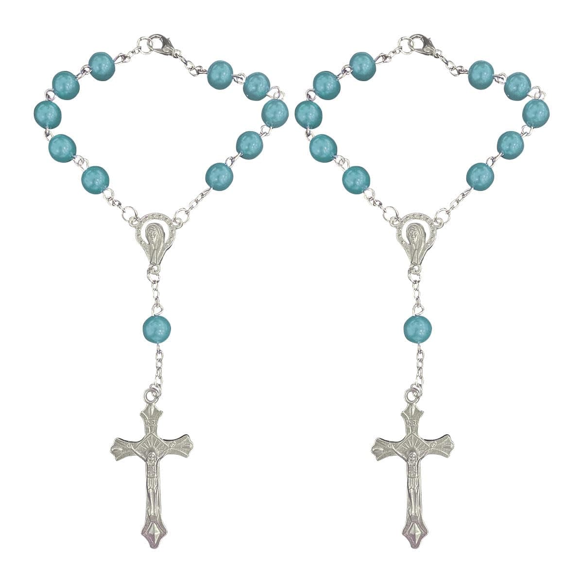 smilfuy 2PCS Car Rosary for Rearview Mirror Cyan Rosary Pendant Car Interior Rear View Mirror Charm Auto Decors Car Medal and Cross Personalized Hanging Accessories for Women Men BlueGreen