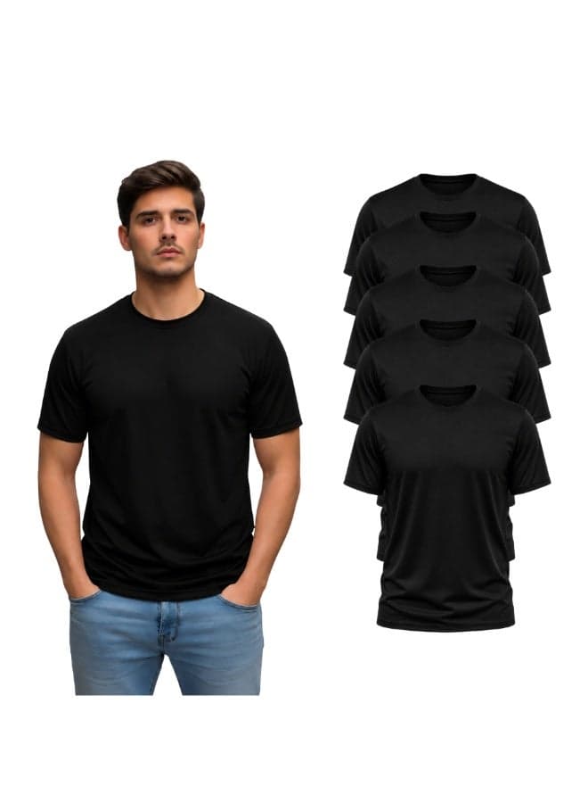 Pack of 5 Dry-Fit Men's T-Shirts | Round Neck | Short Sleeve Daily Wear — L