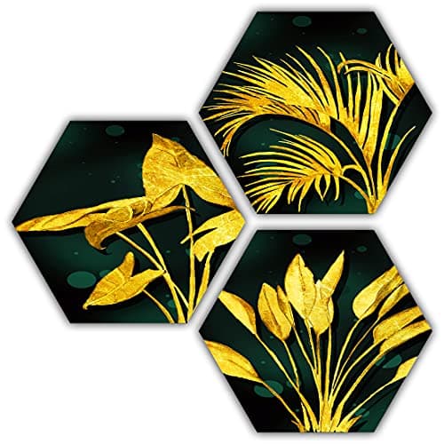 pnf Poster And Frames Beautiful Flower Art Hexagon MDF | Home Decoration Item | For Living, Bedroom | Best Gifting Option | Set Of 3 (55 X 55cm, Multicolor, MDF) -369