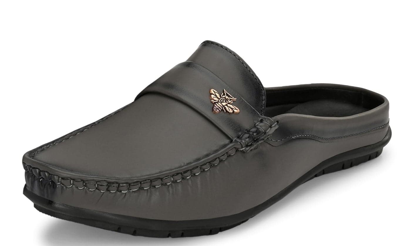 Karaddi Hand Stitched Men's Loafer 6013 Back Open Casual Half Shoes Suj Boy Nagra Slip On Grey 10 UK/Ind