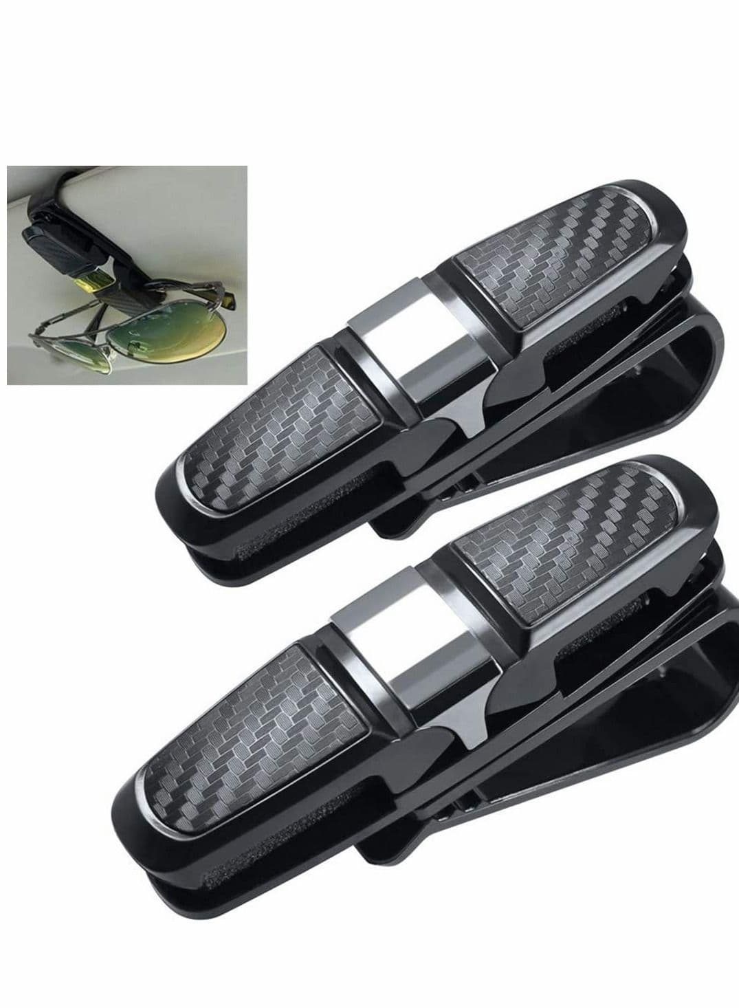 Hanger Eyeglasses Mount 180 Degree Rotational Ticket Card Clip Double-Ends Carbon Fiber Silver 2 Pcs Car Glasses Holder Sunglasses Sun Visor
