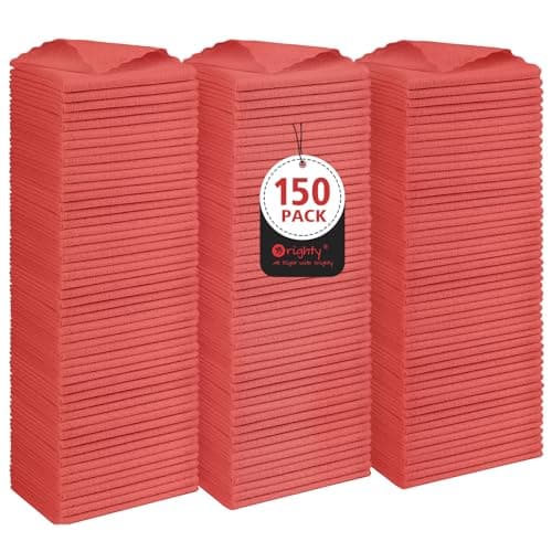 Orighty Cleaning Cloths Bulk, 150 Pack Shop Rags Reusable, Multi-Purpose Shop Towels for Cars, Microfiber Cleaning Rags for Automotive, Mechanic, Kitchen, Lint Free Towels 11.5’’ x 11.5’’, Red