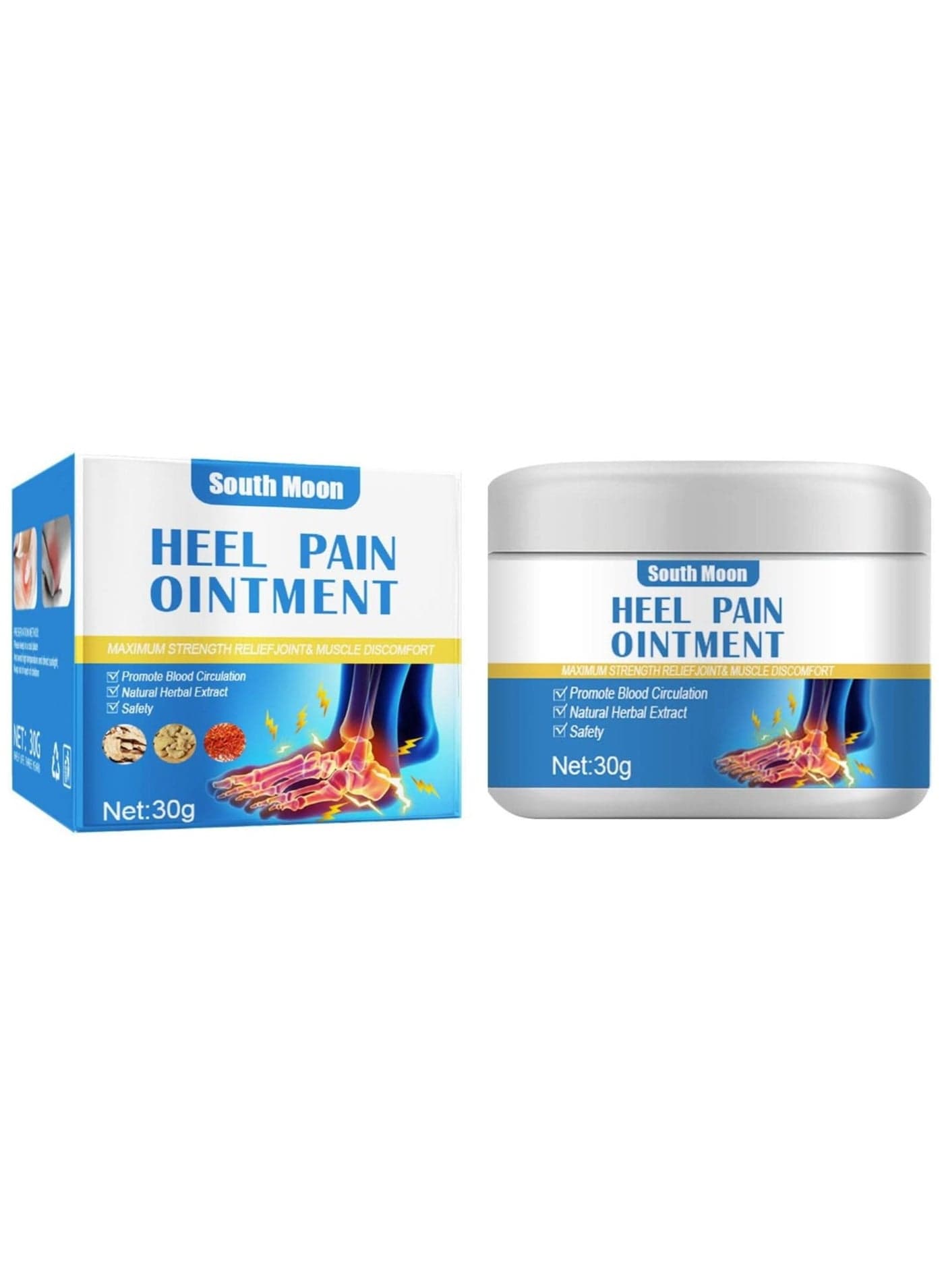 South Moon Heel Pain Ointment Herbal Ointment Foot Heel Pain Cream Rheumatism Arthritis Pain Ointment Foot Sprain Heel Foot Bone Spurs Pain Relief Plaster(30g)