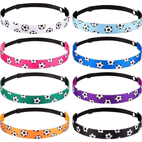 SATINIOR 8 Pcs Soccer Headband for Girls Non Slip Soccer Hairband Adjustable Elastic Sport Hair Accessories for Women Players