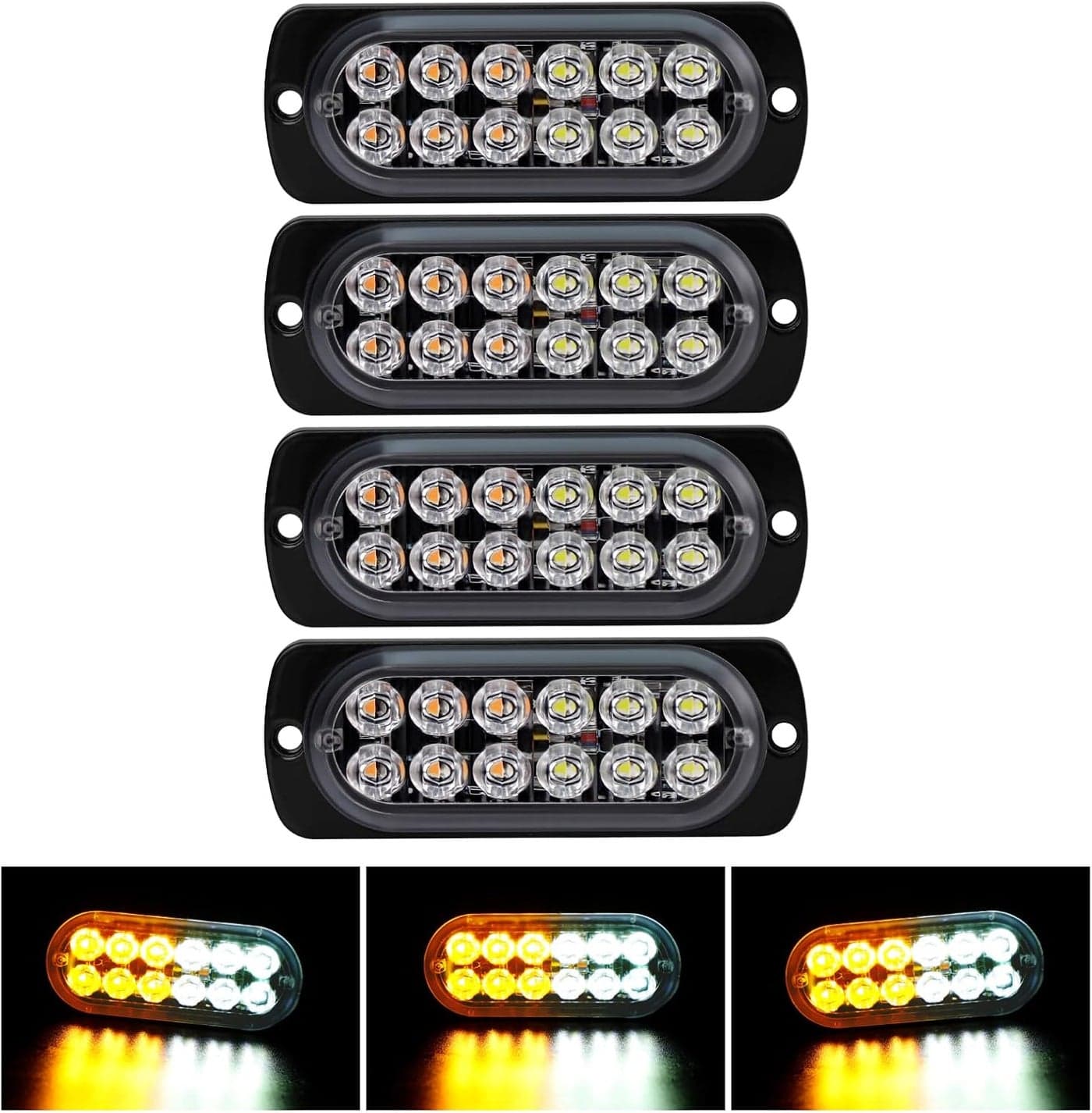 4-Pack 12 LED Amber Strobe Lights for Vehicles - Emergency Strobe Lights Kit 12V-24V