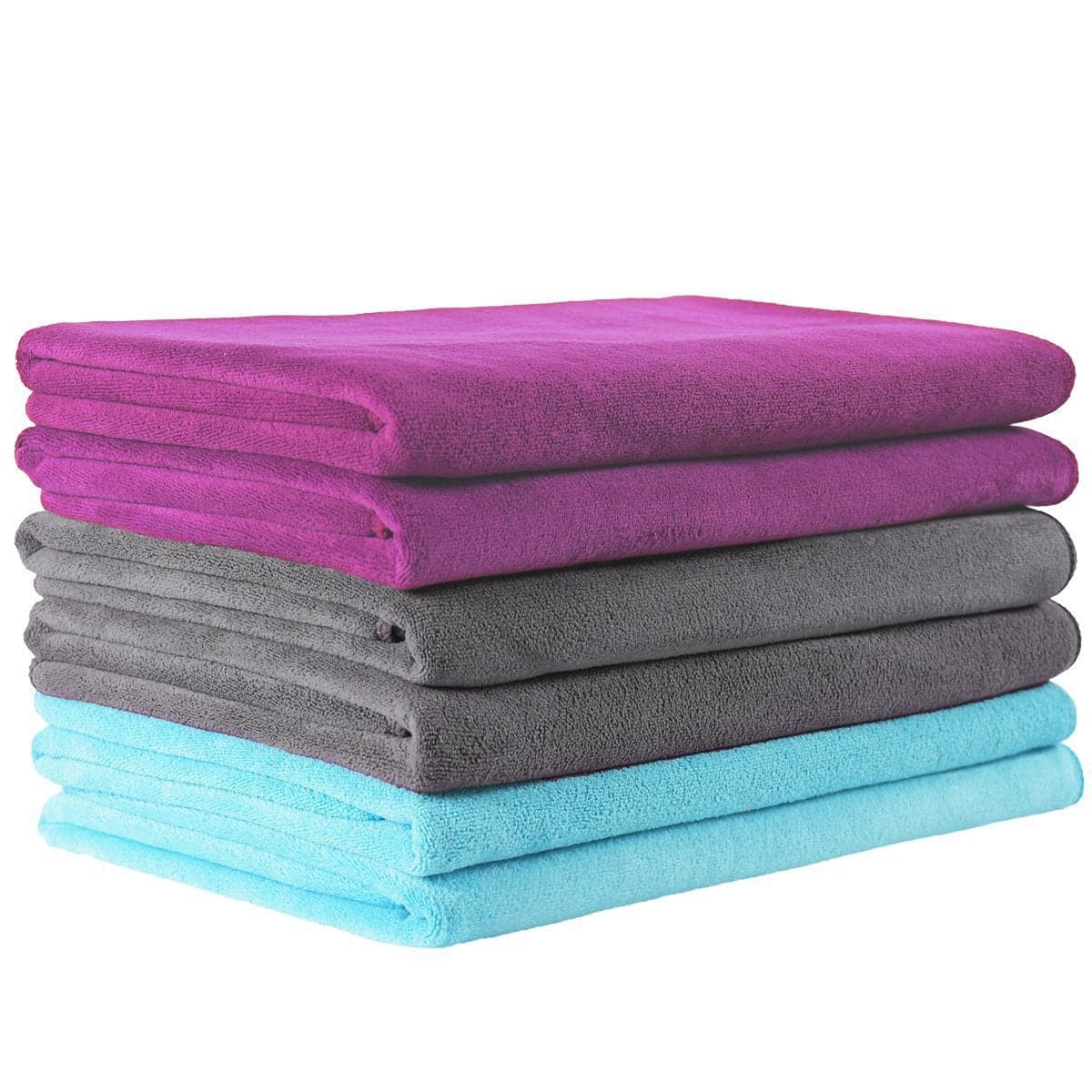 JML Microfiber Towels Large Bath Towel Set 6 Pack 27 x 55 Extra Absorbent Fast Drying Multipurpose for Swimming Fitness Sport Yoga PurpleGreyLight Blue