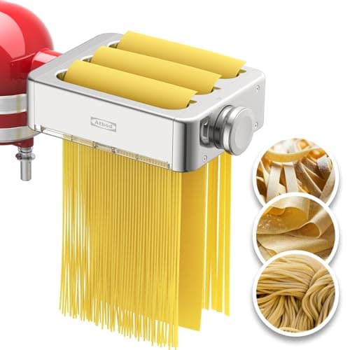 All Metal 3 In 1 Set Pasta Maker Attachment for KitchenAid, Included Pasta Sheet Roller, Spaghetti Cutter, Fettuccine Cutter Maker Accessories And Cleaning Brush
