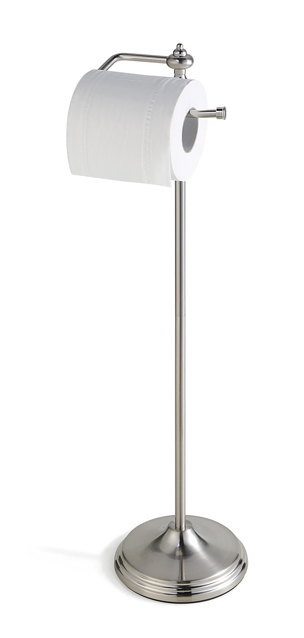 SunnyPoint Bathroom Free Standing Toilet Tissue Paper Roll Holder Stand with Reserve Function Satin Nickel