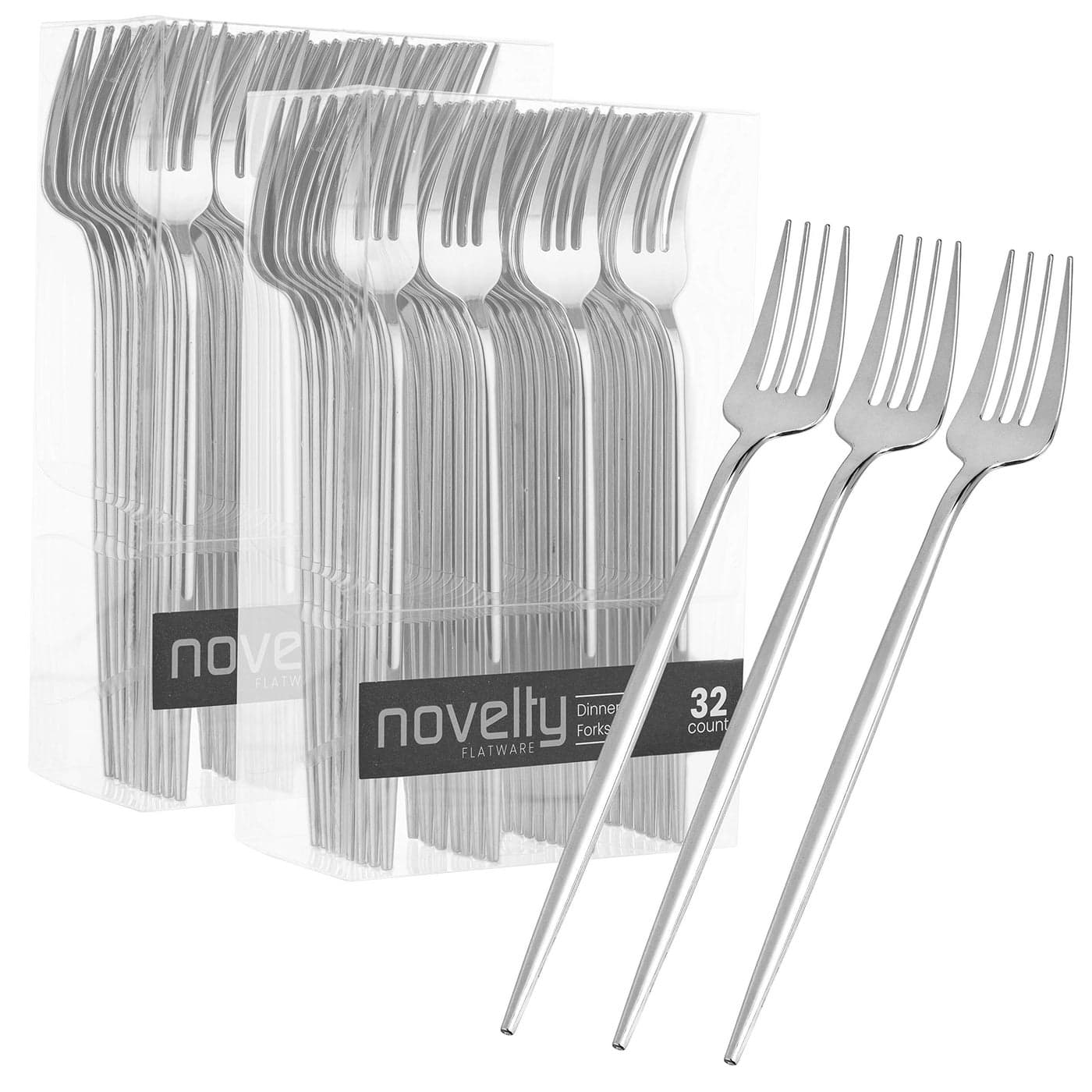 Novelty Modern Flatware Cutlery Disposable Plastic Dinner forks Luxury Silver 64 Count