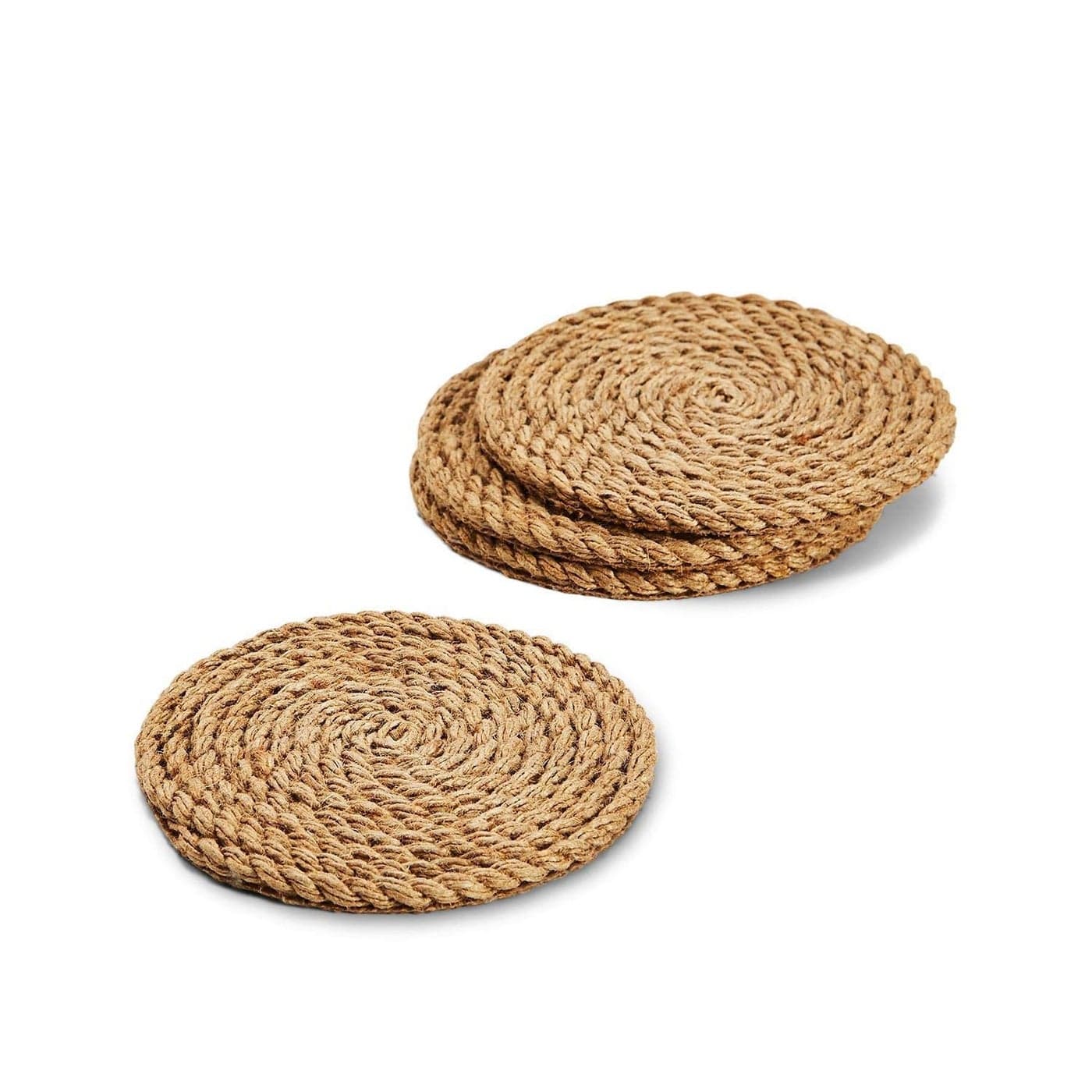 Twos Company Full Circle Jute Rope Coasters Set of 4 425inch Diameter One Size Brown
