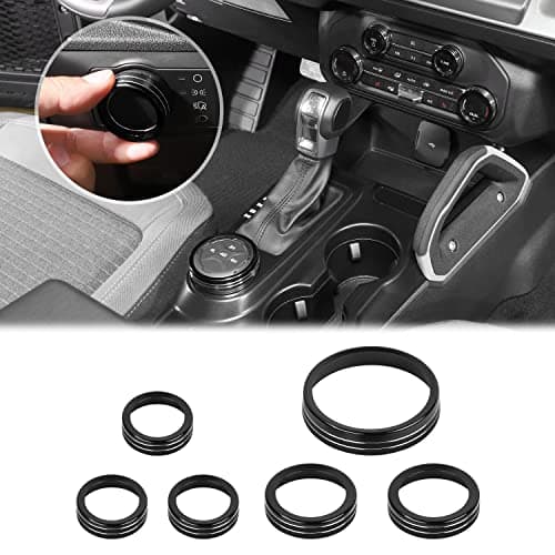 JWWY Air Conditioner Headlight Switch Knob 4WD Wheel Drive Trailer Gear Switch Knob Cover for 2021-2026+ Ford Bronco Accessories Aluminum Alloy 6PCS Black(Don't fit Bronco Sport)