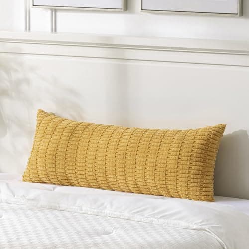 Fancy Homi Decorative Throw Pillow Covers for Bed Couch Bedroom Bench, Soft Corduroy Solid Pillow Case, Rustic Farmhouse Boho Room Decor,36" x 14" (Pack of 1),Mustard Yellow