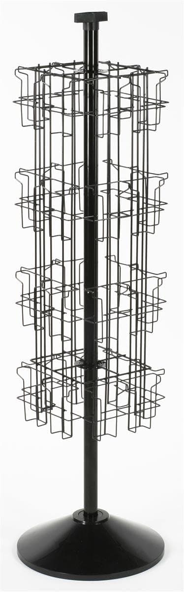 Displays2go Black Wire Rotating Display Rack with 32 Pockets for 4 x 9 Brochures 57 FreeStanding Rack with Attached Sign Clip WSFB432