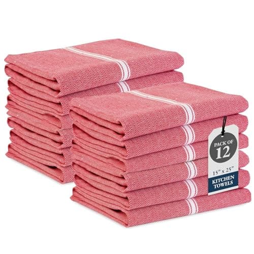 LANE LINEN Kitchen Towels Set - 100% Pure Cotton Dish Towels for Kitchen, Super Absorbent Kitchen Hand Towel, Tea Towels, Soft & Durable Dish Cloths, Pack of 12 – 14”x25”, Red