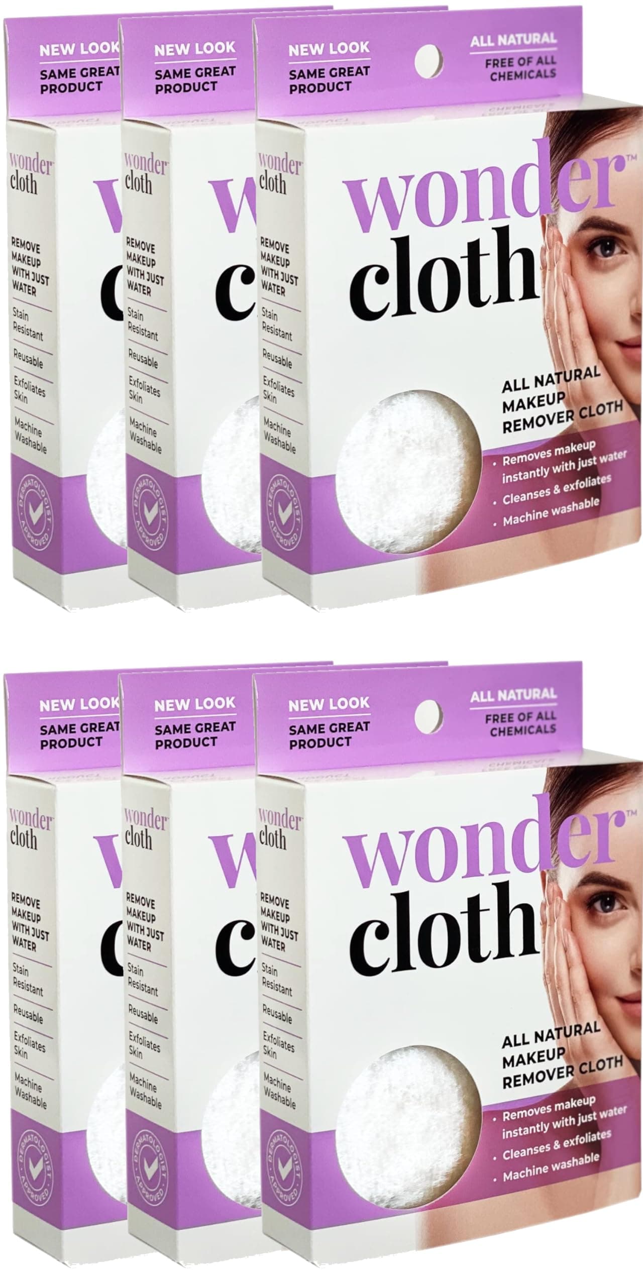 Wonder Cloth Pack of 6 All Natural MakeUp Remover Cloth Removes Makeup Instantly with Just Water Cleanses and Exfoliates Machine Washable