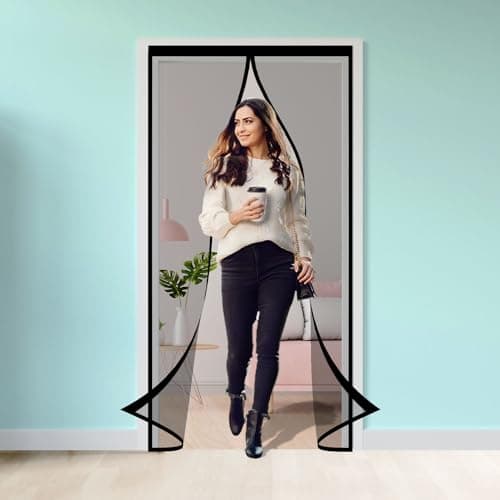 SafeMyles Polyester Door Mosquito Net – Magnetic Auto-Closing, Easy Install, Breathable Insect Screen for Doors, Kitchen & Balcony–Durable Protection from Mosquitoes & Bugs (210x105cm Black)