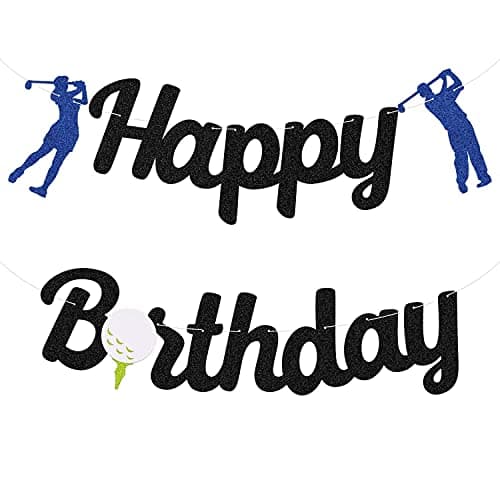 Festiko® Glitter Golf Happy Birthday Banner Golf Theme Birthday Party Decorations Favors Supplies Sports Themed Play Golf Ball Game Cake Decorations for Men Boy Adult Kids, Black Golf One Banner