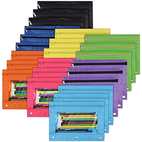 YoeeJob Pencil Pouch for 3 Ring Binder, Zipper Pencil Pouches Bulk, Pencil Case Pouch with Clear Window for Class, School, Office, 8 Colors-24 Packs