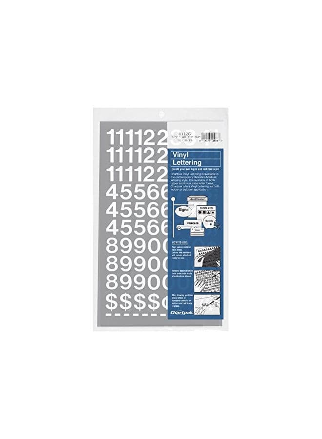 CHARTPAK Self-Adhesive Vinyl Numbers, 3/4 Inch High, White, 72 per Pack (01126)