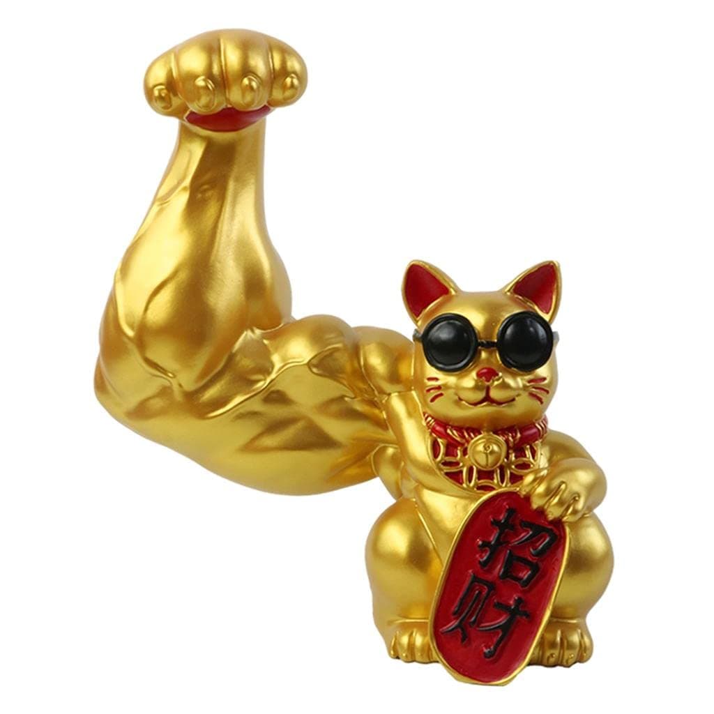 Prettyia Giant Hand Muscle Arm Figurine Sculptures Head Vigorously Opening Gift Shop Sculptures Fortune Wealth Welcoming Cat Ornament Decor Golden Luck