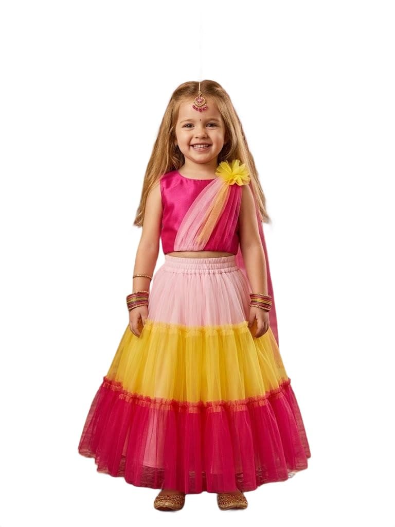 A.T.U.N. (ALL THINGS UBER NICE) Girl's Polyester Readymade Lehenga Choli Set (13-14 Years) (10-11 Years),Multicolour