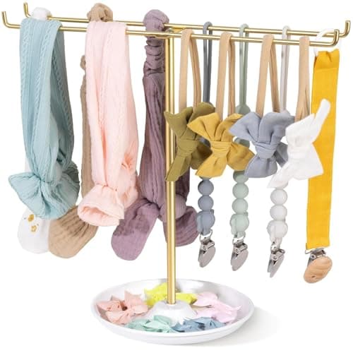POVETIRE Baby Headband Holder Hair Bow Organizer for GirlsMetal Hair Ties Display Nylon Hairband Storage Head Wrap Stand Hair Accessories Organizer for Newborn Infant Toddler Kids