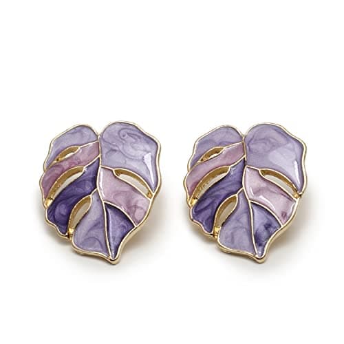 SOHI Gold Leaf Designer Stud Earrings for women and girls | Cute Indo-western earrings in Purple color | fashion jewellery | light weight earrings | Push Closure | trendy, stylish, Modern ear tops