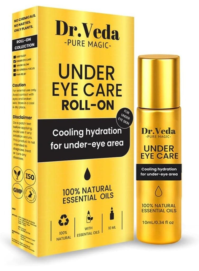 Dr. Veda Under Eye Care Roll ON – Cooling Hydration & Brightening for Dark Circles & Puffiness, 100% Natural Essential Oils, 10 ml (1)